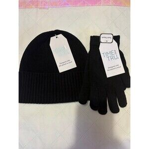 Time and true tech touch winter hat, and gloves one size color black